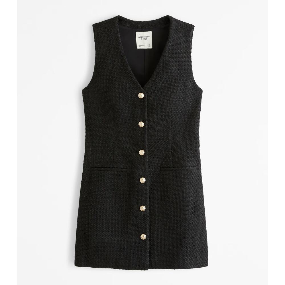 Abercrombie & Fitch Mara Tweed Vest Mini Dress in Black Size XL